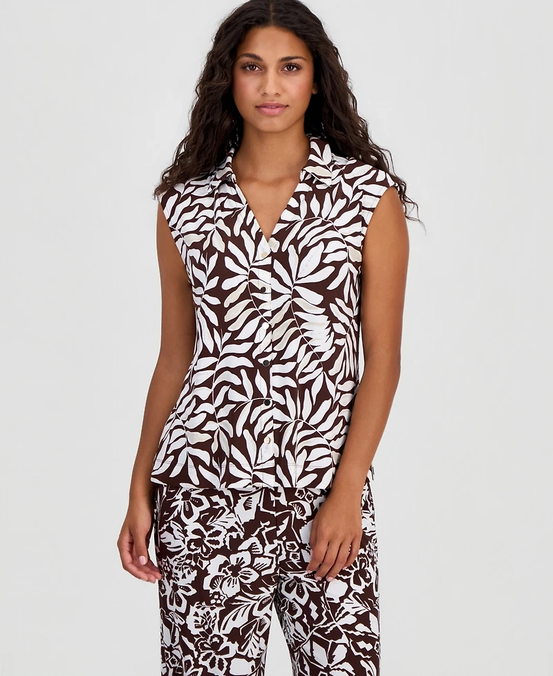 Anne Klein Essentials Petite Collared Extended-Shoulder Top