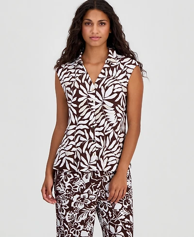 Anne Klein Essentials Petite Collared Extended-Shoulder Top