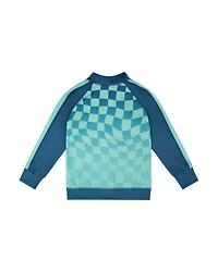 Deux par Deux Boys Teal Printed Checkerboard Full Zip Polyester Athletic Cardigan