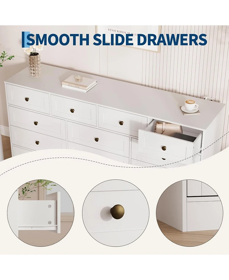 gaomon 2 Drawers Wood Dressers for Bedroom, Wooden Chest of Drawers Clothes Storage Organizer for Living Room, Modern Wide Tv Dresser for 65 Inch Tv