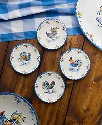 Certified International French Rooster Canape Plates, Set of 4
