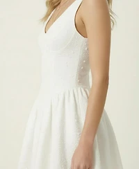 Modenaire Women's Textured Sleeveless V-Neck Drop-Waist Mini Dress