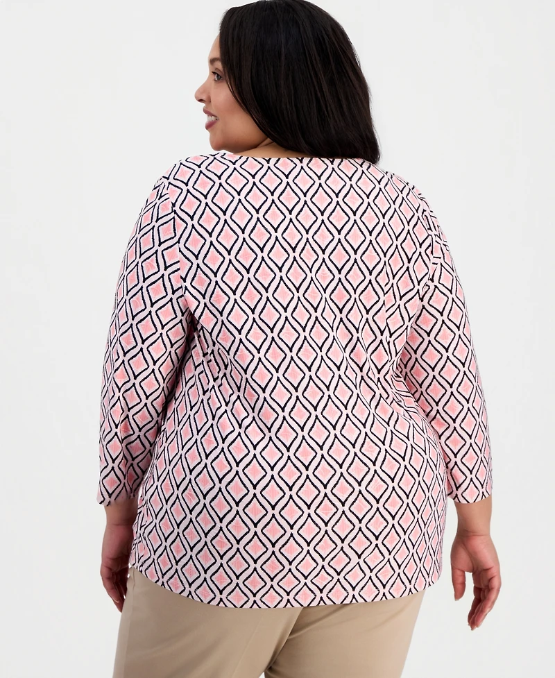Jm Collection Plus Geo-Print Jacquard Knit Top, Macy's Exclusive
