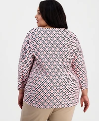 Jm Collection Plus Geo-Print Jacquard Knit Top, Macy's Exclusive