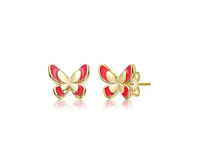 GiGiGirl Dainty 14K Gold Plated Red Enamel Butterfly Stud Earrings
