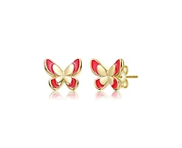 GiGiGirl Dainty 14K Gold Plated Red Enamel Butterfly Stud Earrings