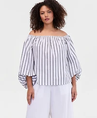 I.n.c. International Concepts Plus Off-The-Shoulder Puffed-Sleeve Top, Macy's Exclusive