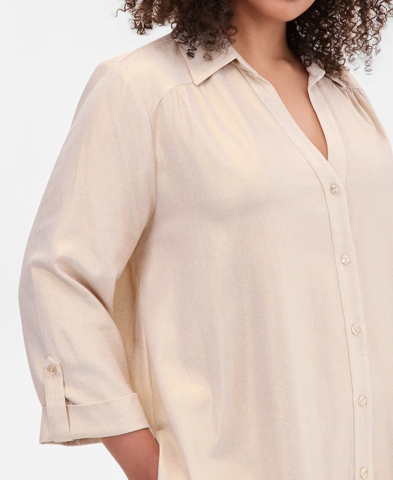 I.n.c. International Concepts Plus Metallic 3/4-Sleeve Blouse, Macy's Exclusive