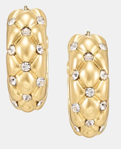 Anne Klein Small Pave Quilted Hoop Earrings, 0.88"