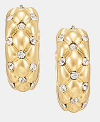 Anne Klein Small Pave Quilted Hoop Earrings, 0.88"