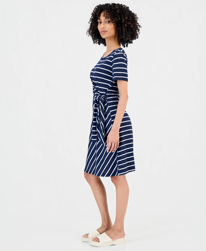 Style & Co Petite Striped Side-Tie Short-Sleeve Dress, Macy's Exclusive