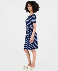 Style & Co Petite Striped Side-Tie Short-Sleeve Dress, Macy's Exclusive