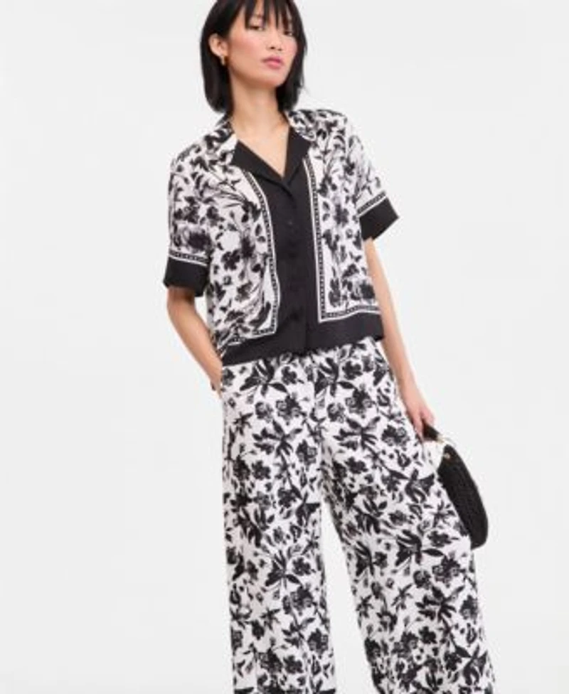 I.N.C. International Concepts Womens Printed Collared Shirt Pants Macys Exclusive