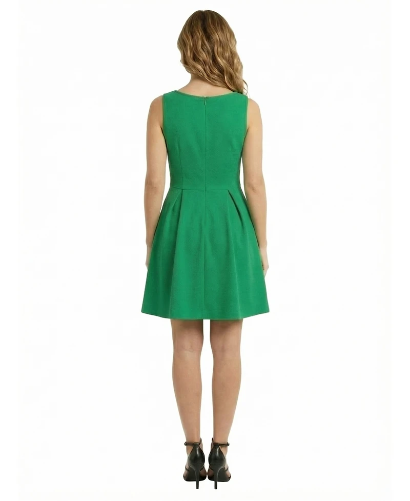 24seven Comfort Apparel Petite Scoop Pleated Knee Length Dress