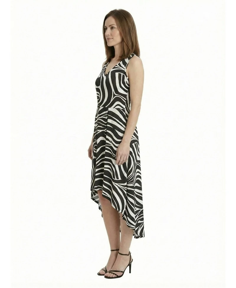24seven Comfort Apparel Petite Zebra High Low Pocket Midi Dress