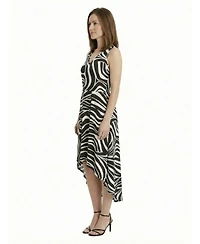 24seven Comfort Apparel Petite Zebra High Low Pocket Midi Dress