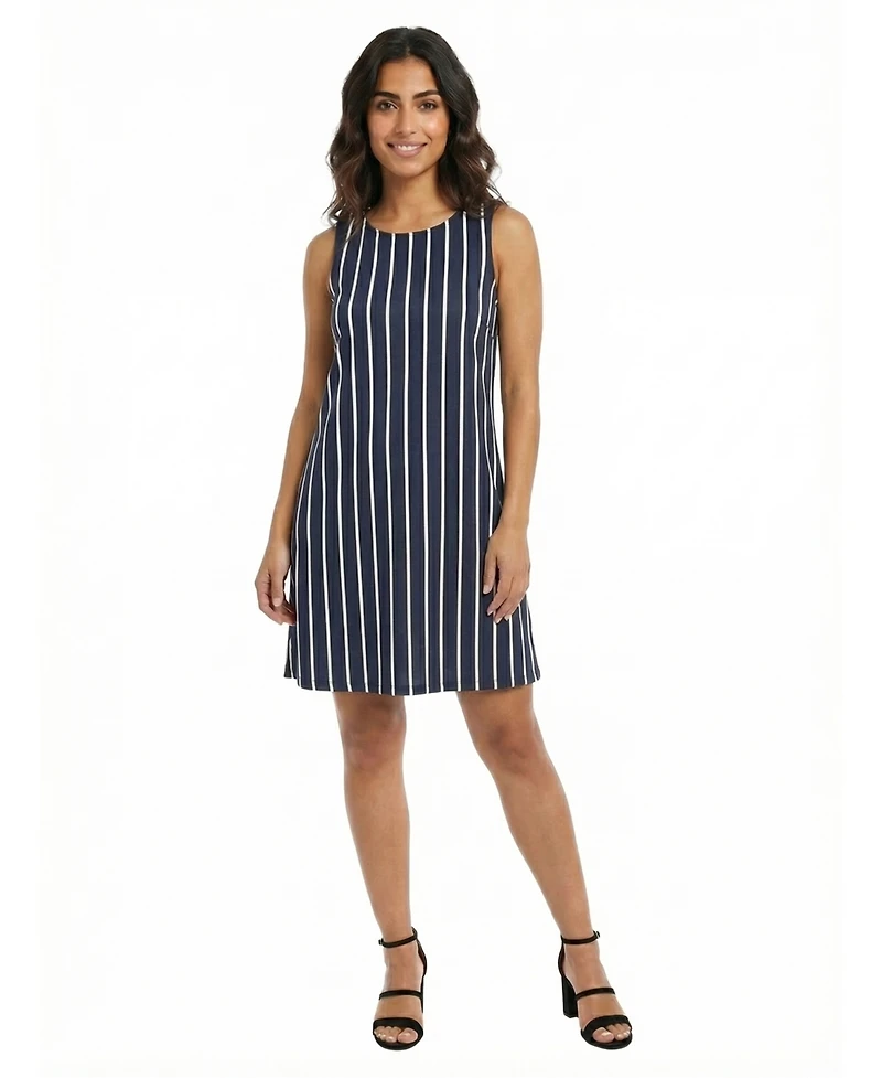 24seven Comfort Apparel Petite Striped Sleeveless A Line Dress