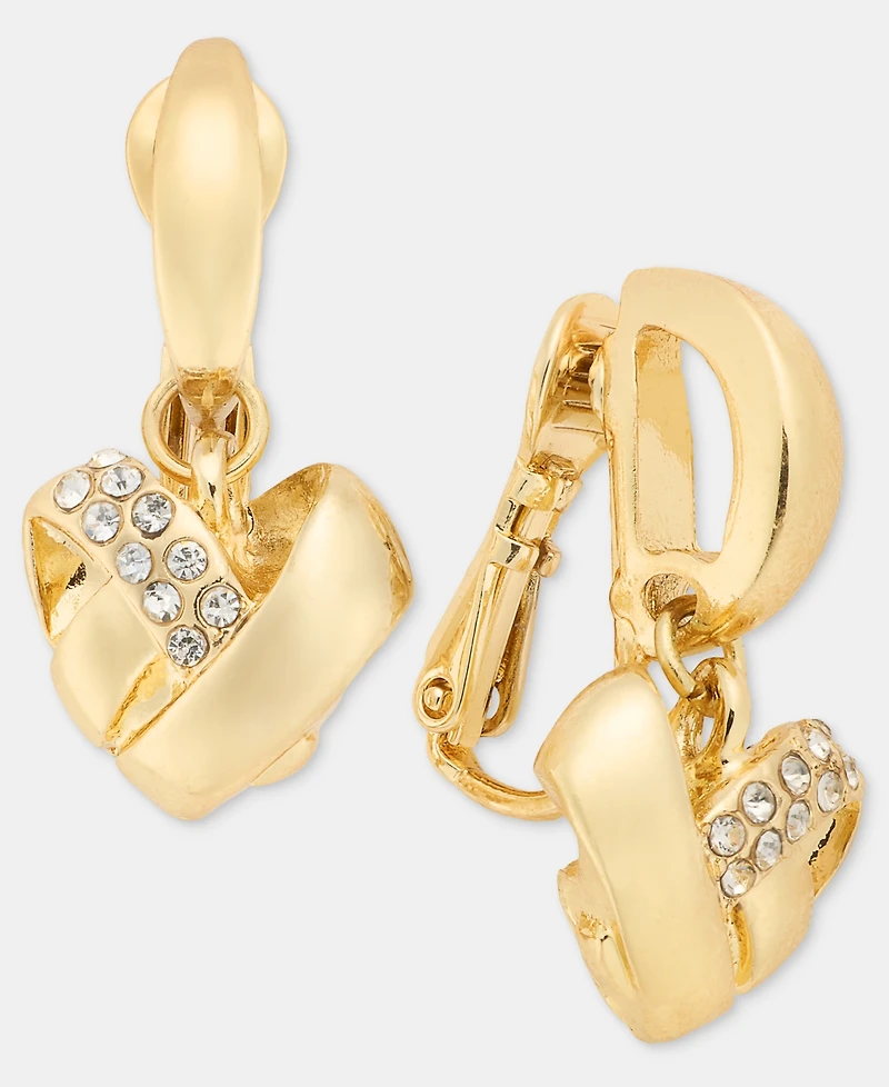 Anne Klein Pave Knot Heart Clip-On Drop Earrings