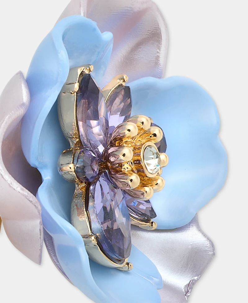 Anne Klein Crystal Flower Clip-On Button Earrings