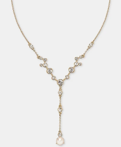 Anne Klein Crystal & Imitation Pearl Station Lariat Necklace, 16" + 3" extender