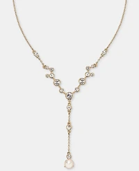 Anne Klein Crystal & Imitation Pearl Station Lariat Necklace, 16" + 3" extender