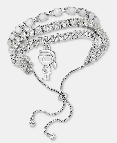 Karl Lagerfeld Paris Silver-Tone Three-Row Karl Stone Slider Bracelet