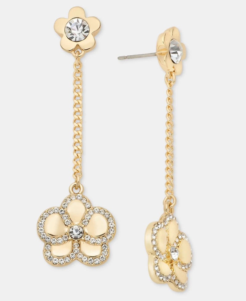 Karl Lagerfeld Paris Gold-Tone Pave Orchid Linear Earrings