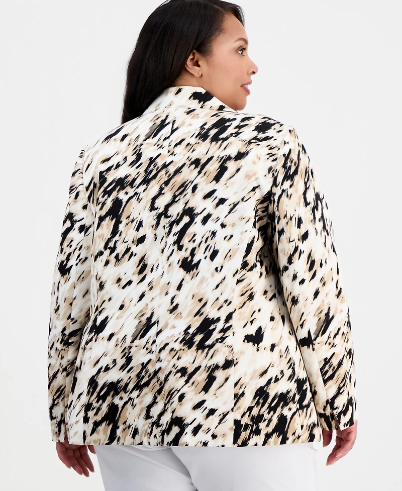 Kasper Plus Printed One-Button Long-Sleeve Jacket