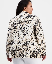 Kasper Plus Printed One-Button Long-Sleeve Jacket