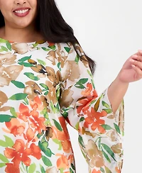 Kasper Plus Printed Ruffle-Sleeve Blouse