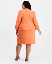 Kasper Plus Size Collarless Open Front Zip Pocket Jacket Boat Neck Sleeveless Sheath Crepe Dress