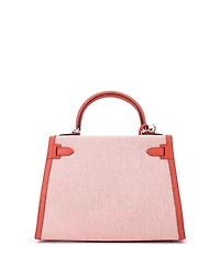 Pre-Owned HERMES Kelly 28 Handbag Toile and Brown Swift with Palladium Hardware