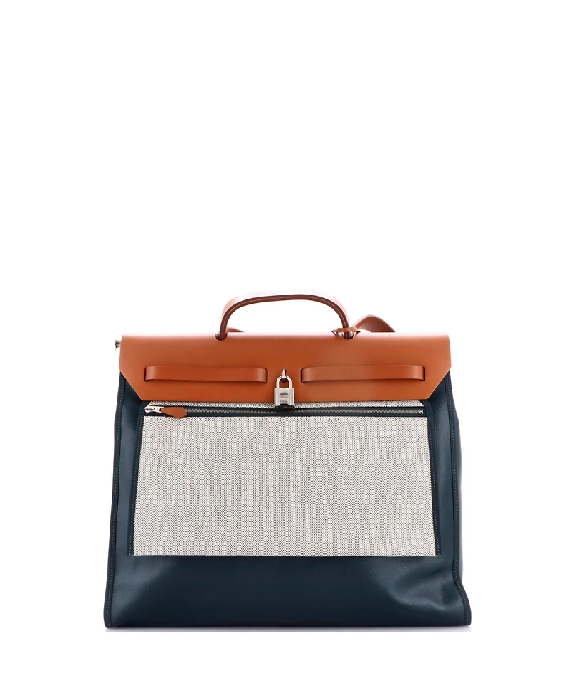 Pre-Owned HERMES 39 Herbag Zip Berline Vache Canvas and Leather