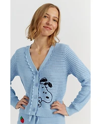 Chinti & Parker Women's Cotton Snoopy Crochet Peekabo Cardigan