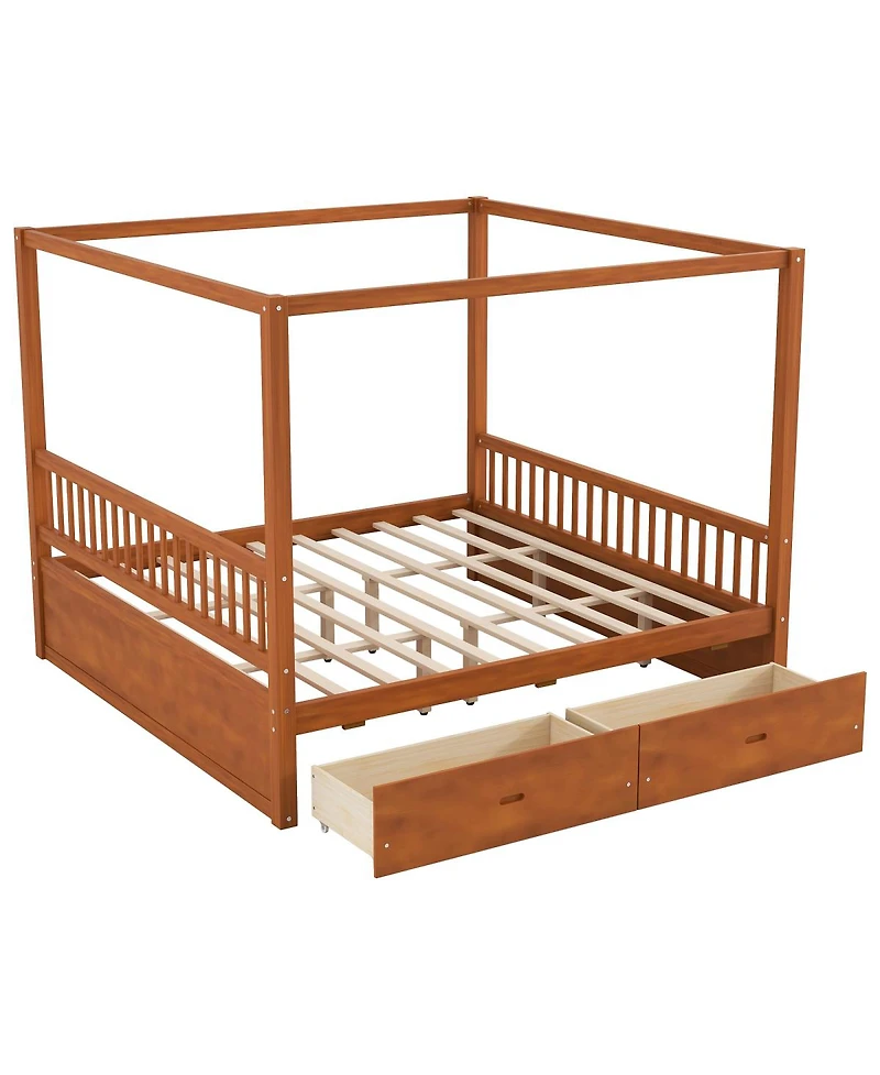 Streamdale Furniture Wooden Canopy Bed with Storage Drawers