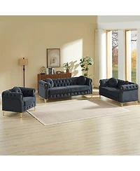 Streamdale Furniture Velvet Chesterfield sofa with copper stud detailing & tufted buttons.