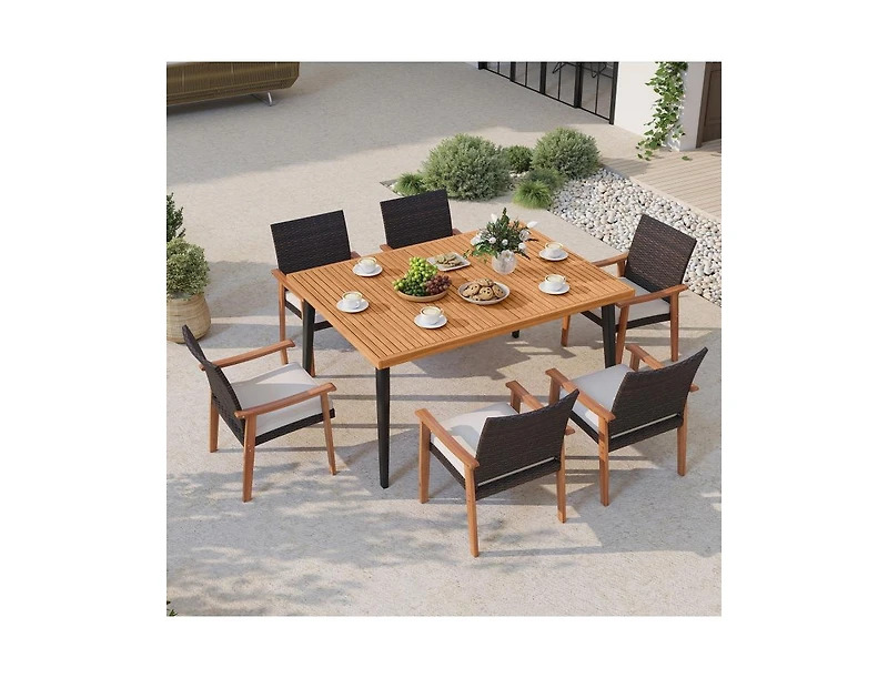 Slickblue 63-Inch Dining Table for Indoor Outdoor Use with Metal Legs