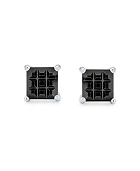 Bling Jewelry Set of 2 Invisible Cut Square Cz Checkboard Stud Earrings Black Plated Silver