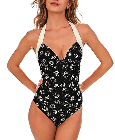 Cupshe Women's Halter Tie Hook & Eye Closure One-Piece Swimsuit