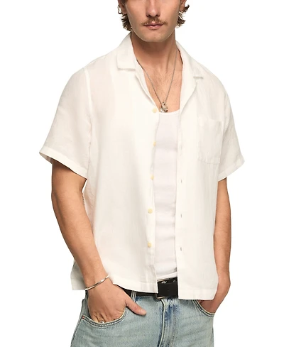 Lucky Brand Men's Short-Sleeve Linen Camp-Collar Shirt