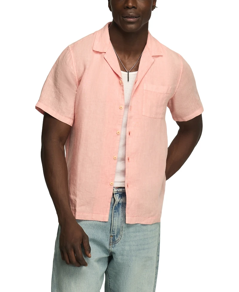 Lucky Brand Men's Short-Sleeve Linen Camp-Collar Shirt