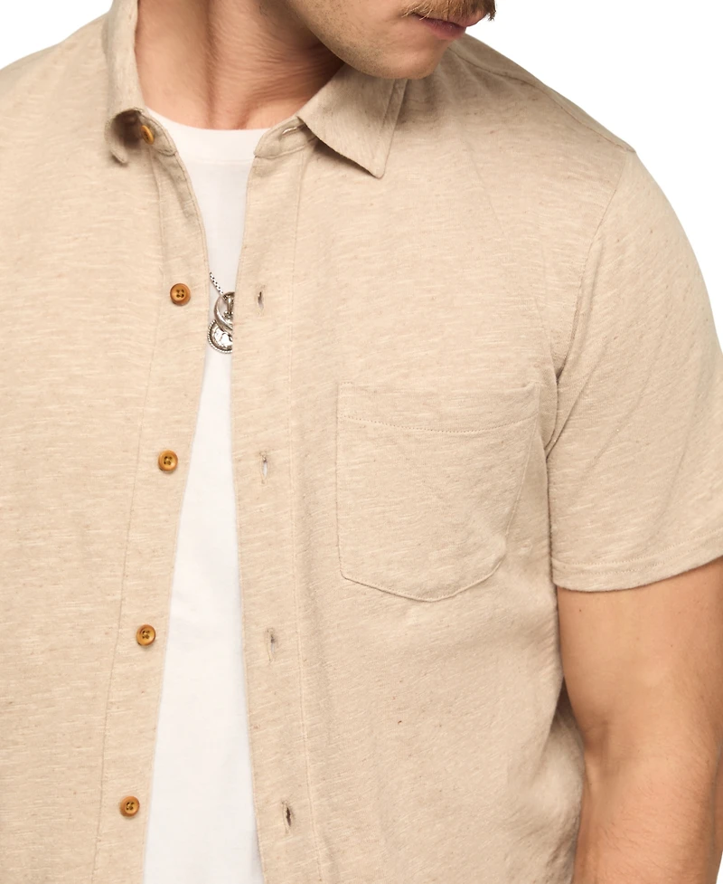 Lucky Brand Men's Linen Short Sleeve Button Down Shirt