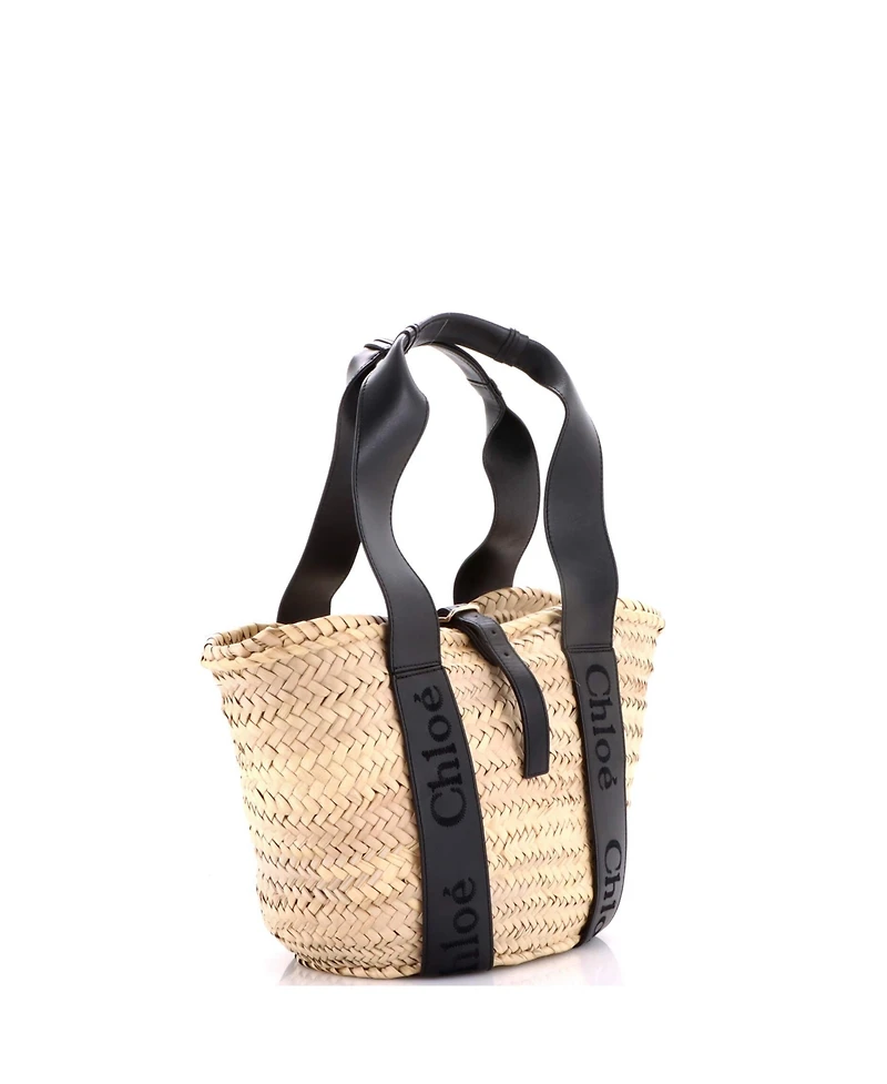 Pre-Owned Chloe Medium Sense Basket Tote Raffia with Leather