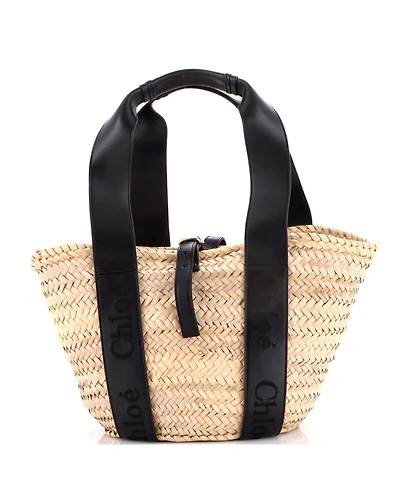 Pre-Owned Chloe Medium Sense Basket Tote Raffia with Leather