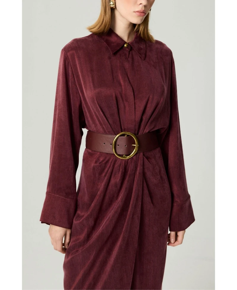 Nocturne Women's Belted Draped Shirt-Collar Maxi Dress