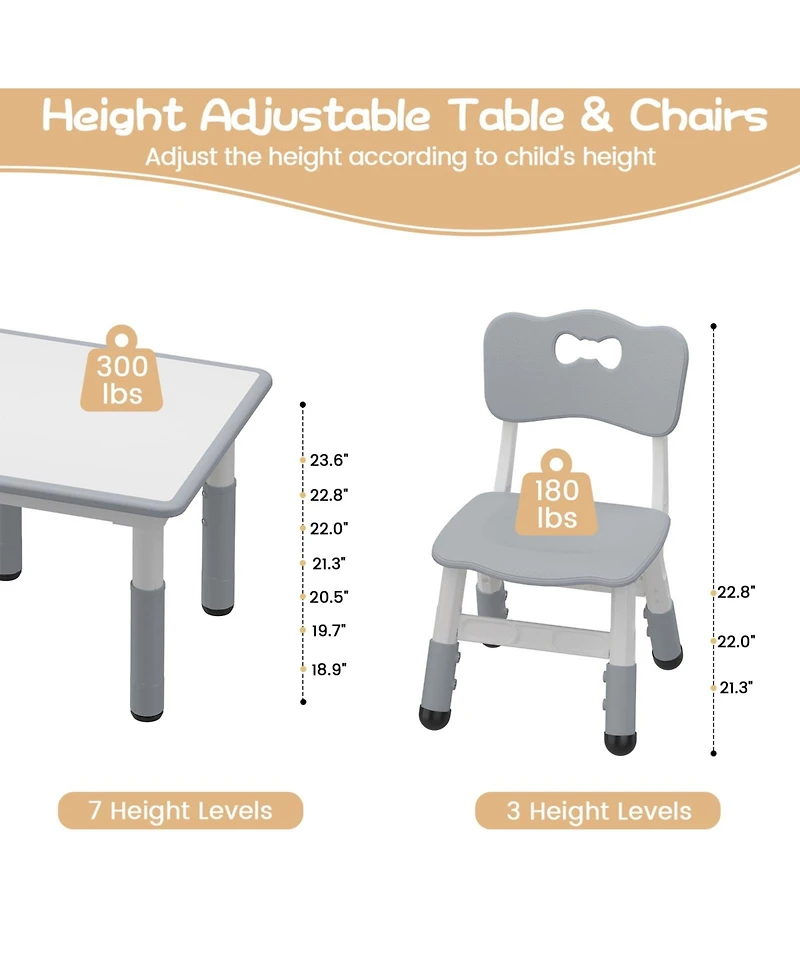 gaomon Kids Table and 2 Chairs Set with Graffiti Desktop, Height Adjustable Toddler Table and Chairs Set