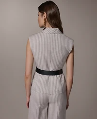 Donna Karan New York Women's Sleeveless Pinstripe Belted Vest