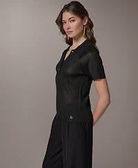 Donna Karan New York Women's Short-Sleeve Polo Sweater