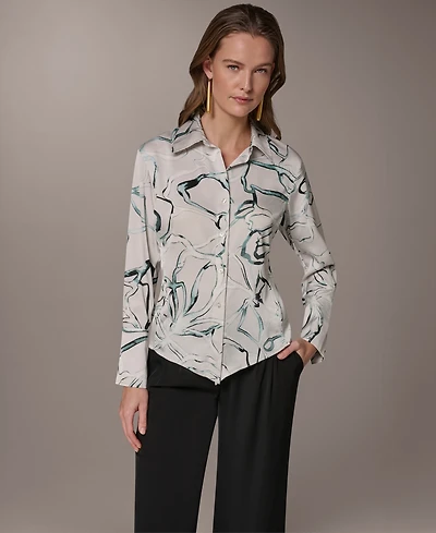 Donna Karan New York Women's Printed Pointed Hem Blouse