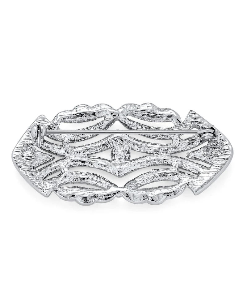 Bling Jewelry Elegant Art Deco Style Vintage Large Lapel Scarf Brooch Pin Silver Plated